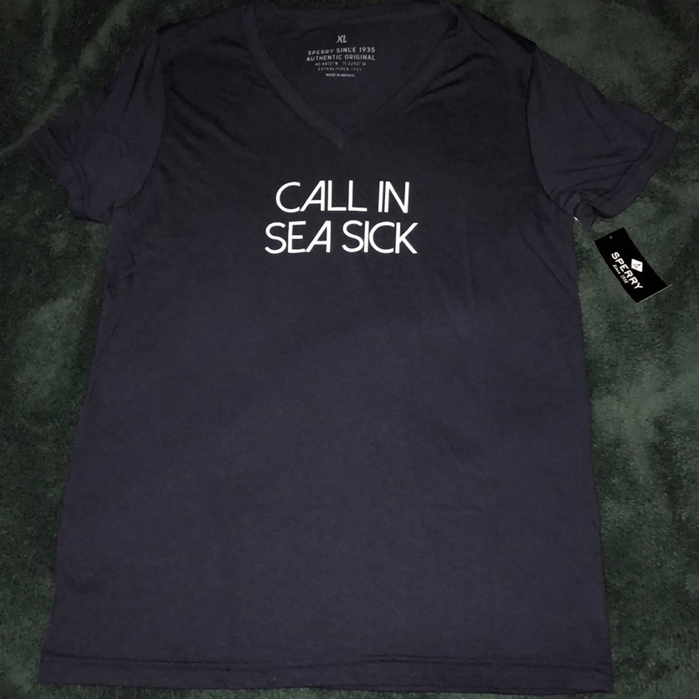 navy blue sperry v neck tee